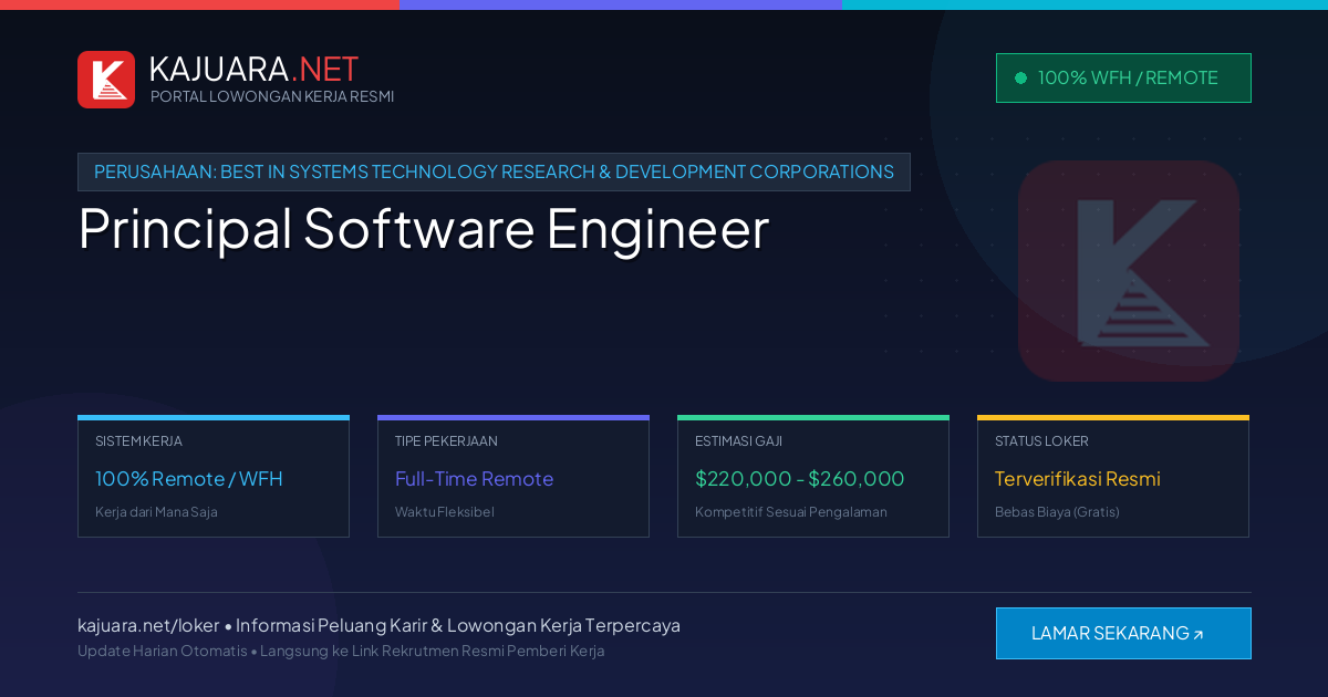 Lowongan Kerja Remote: Principal Software Engineer di BEST IN SYSTEMS TECHNOLOGY RESEARCH & DEVELOPMENT CORPORATIONS