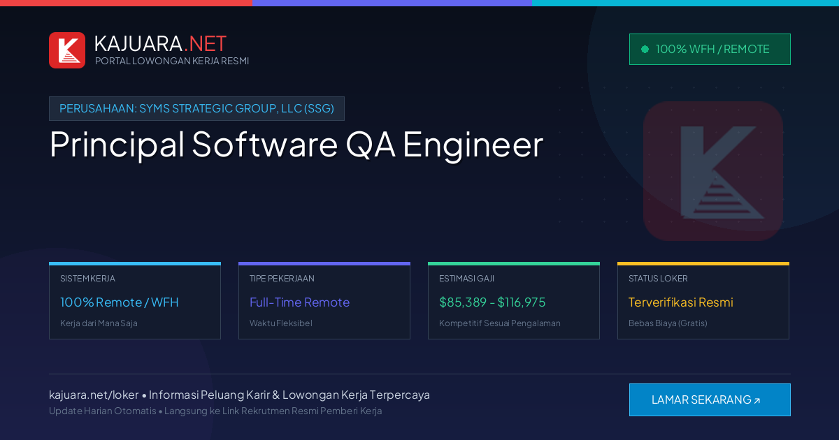 Lowongan Kerja Remote: Principal Software QA Engineer di Syms Strategic Group, LLC (SSG)