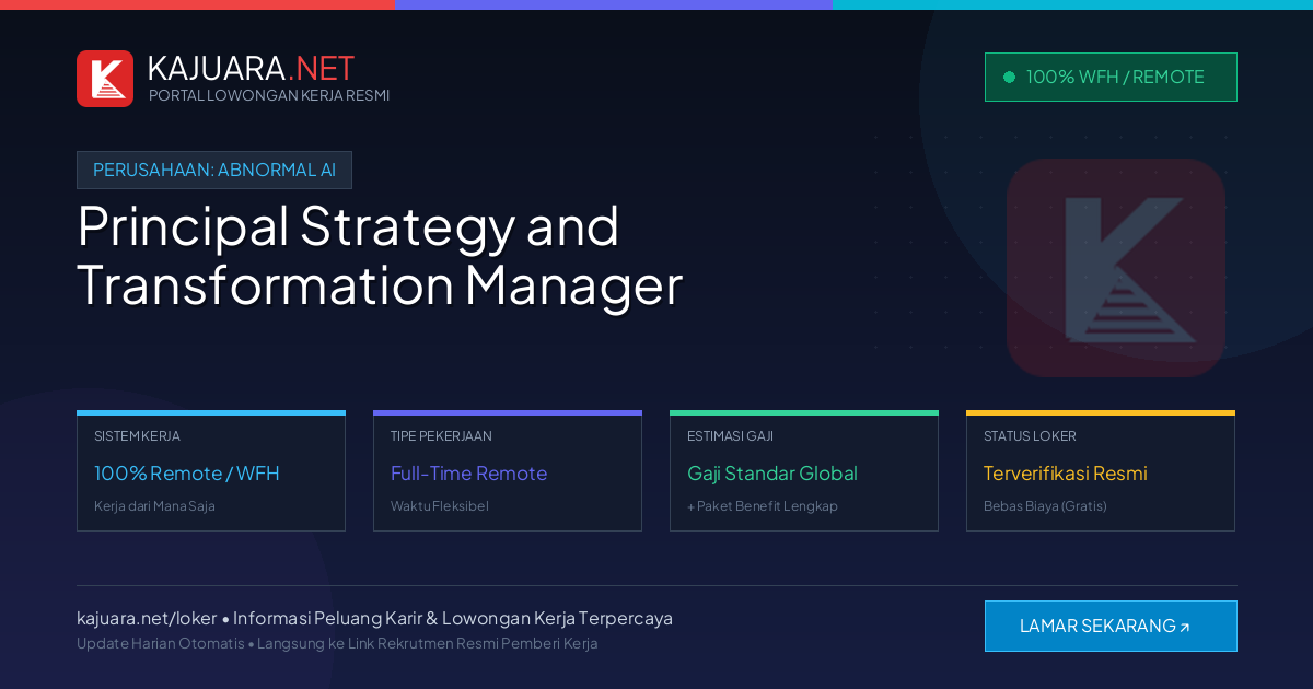 Lowongan Kerja Remote: Principal Strategy and Transformation Manager di Abnormal AI