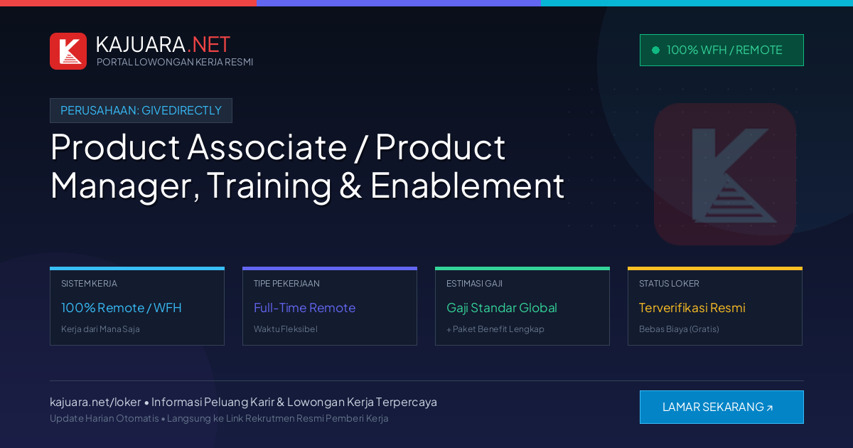 Lowongan Kerja Remote: Product Associate / Product Manager, Training & Enablement di GiveDirectly