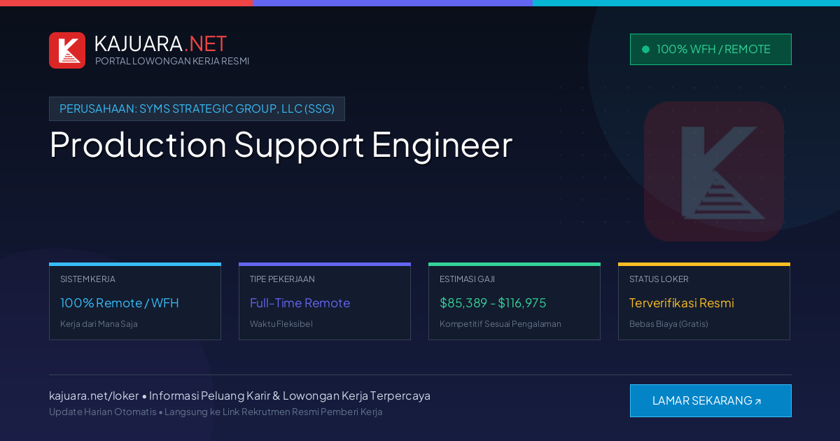 Lowongan Kerja Remote: Production Support Engineer di Syms Strategic Group, LLC (SSG)