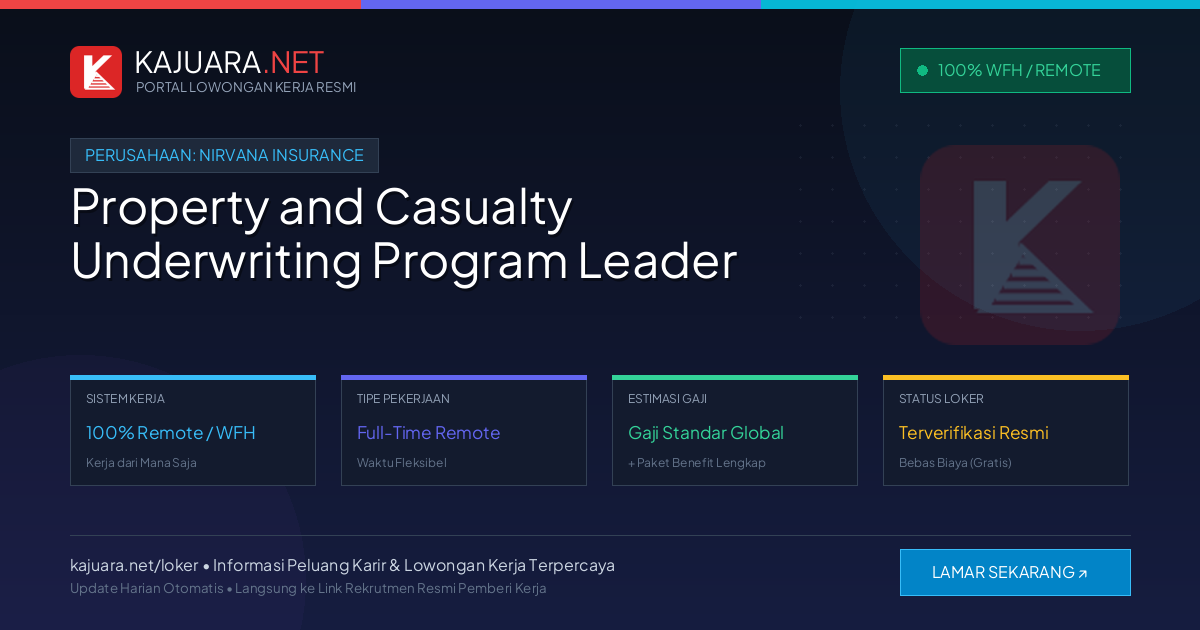 Lowongan Kerja Remote: Property and Casualty Underwriting Program Leader di Nirvana Insurance