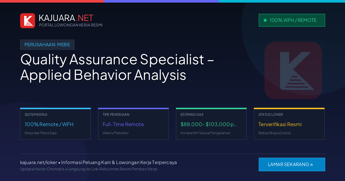 Lowongan Kerja Remote: Quality Assurance Specialist – Applied Behavior Analysis di MeBe