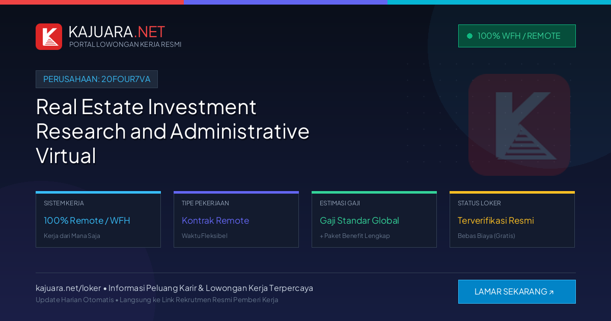 Lowongan Kerja Remote: Real Estate Investment Research and Administrative Virtual Assistant di 20four7VA