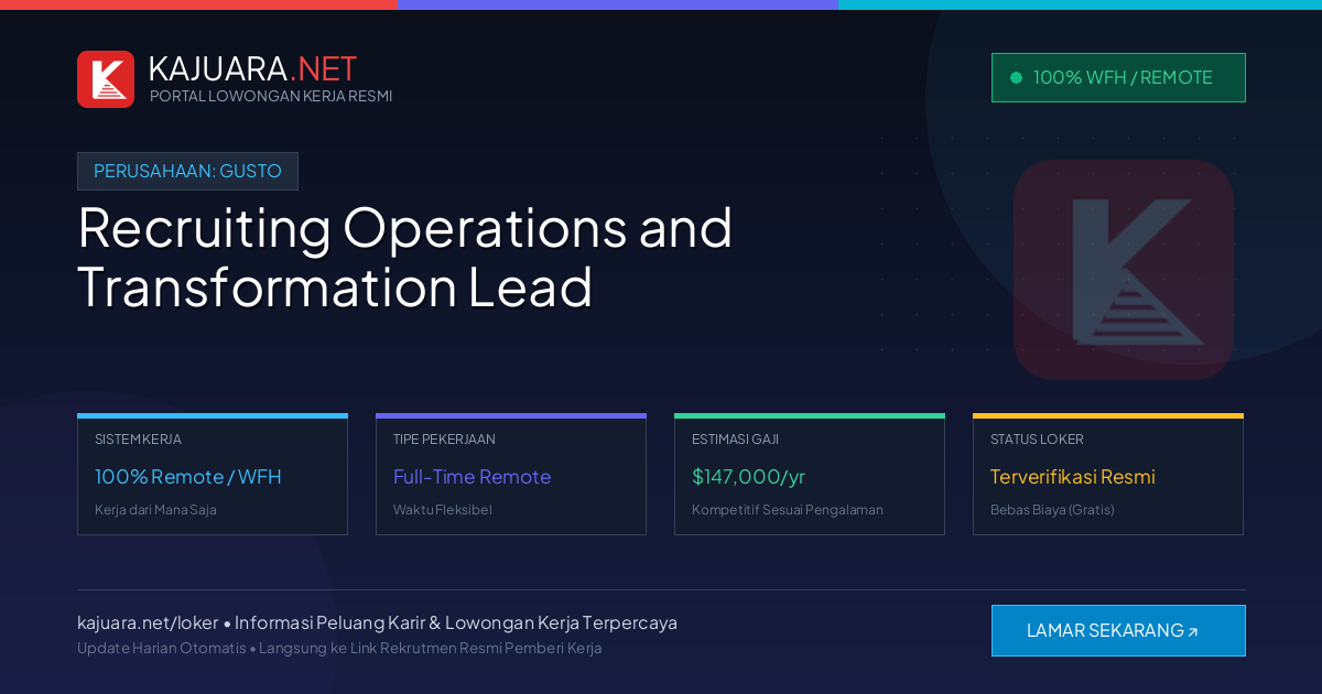 Lowongan Kerja Remote: Recruiting Operations and Transformation Lead di Gusto