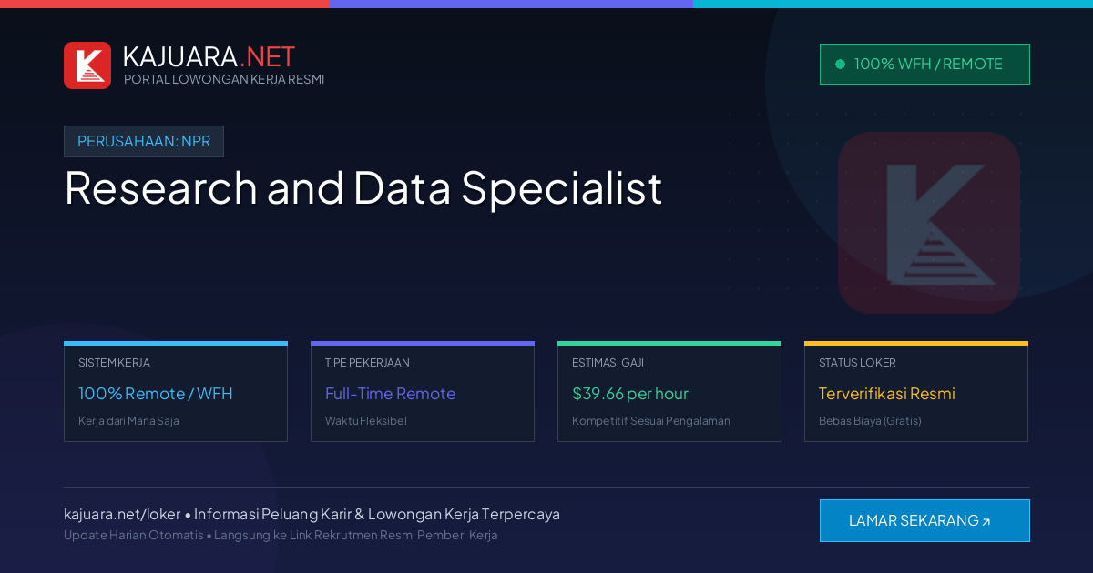 Lowongan Kerja Remote: Research and Data Specialist di NPR