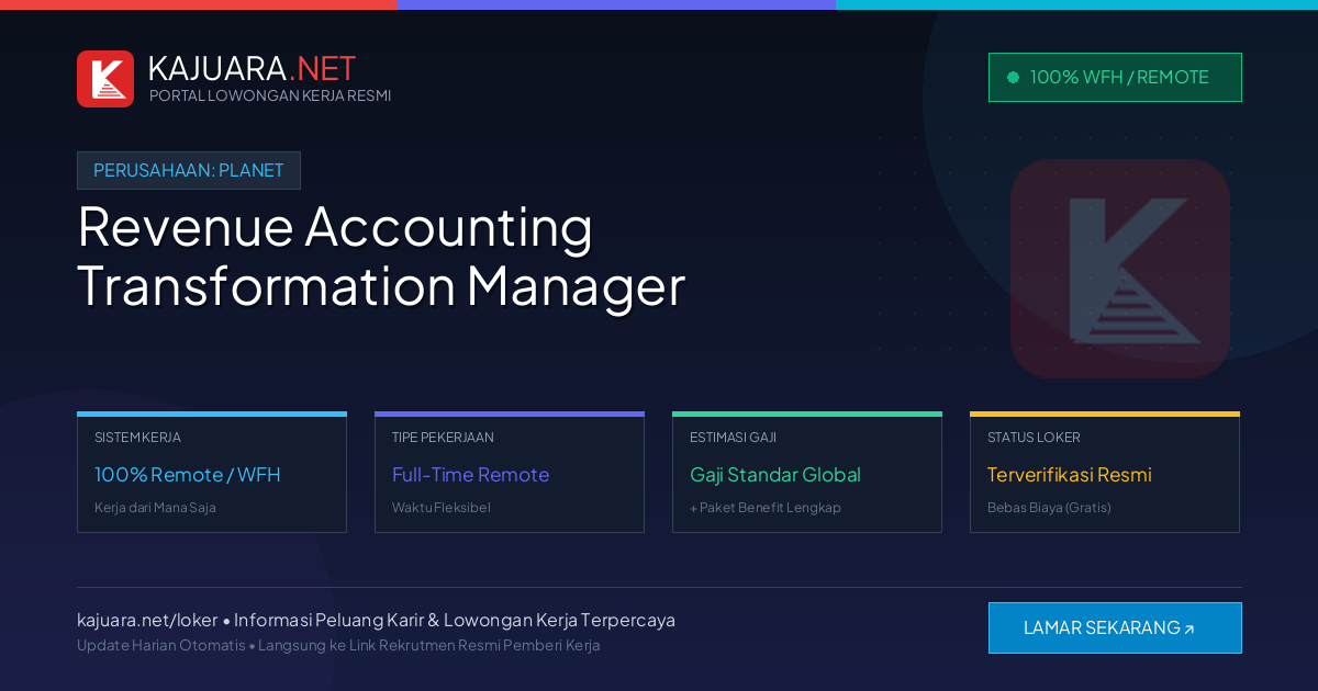 Lowongan Kerja Remote: Revenue Accounting Transformation Manager di Planet