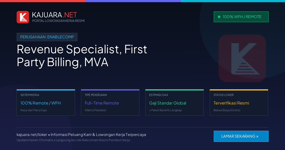 Lowongan Kerja Remote: Revenue Specialist, First Party Billing, MVA di EnableComp