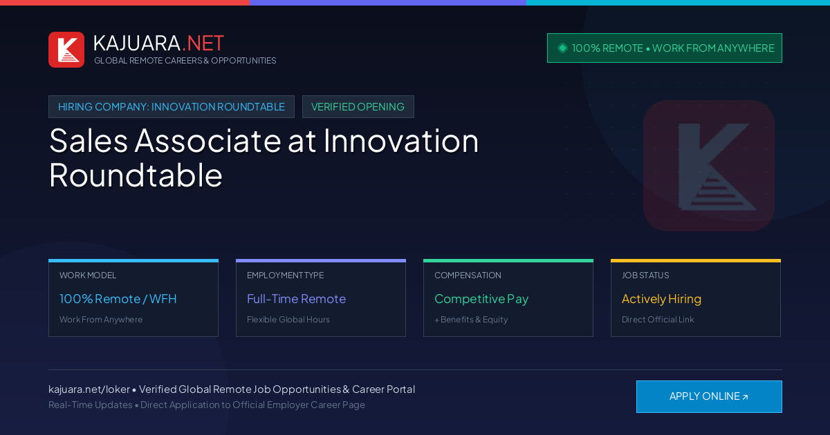 [Remote / WFH] Sales Associate at Innovation Roundtable – Immediate Opening