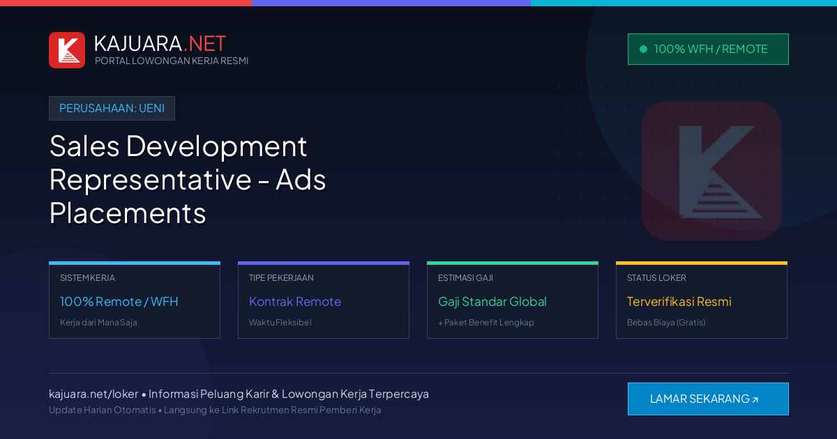 Lowongan Kerja Remote: Sales Development Representative - Ads Placements di UENI