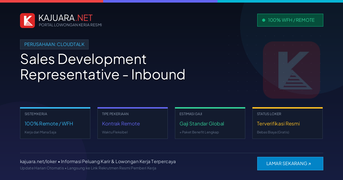 Lowongan Kerja Remote: Sales Development Representative - Inbound di CloudTalk