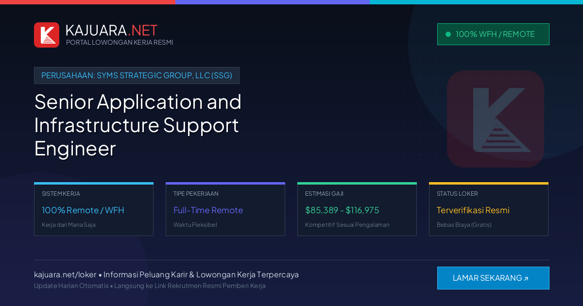 Lowongan Kerja Remote: Senior Application and Infrastructure Support Engineer di Syms Strategic Group, LLC (SSG)