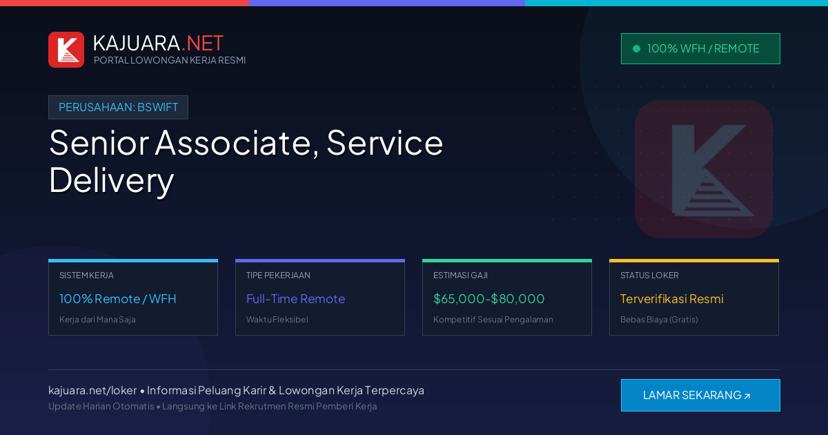 Lowongan Kerja Remote: Senior Associate, Service Delivery di bswift
