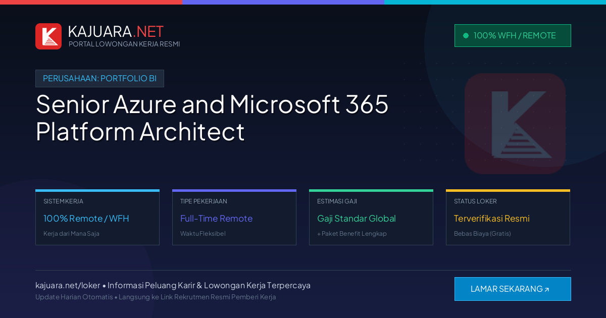 Lowongan Kerja Remote: Senior Azure and Microsoft 365 Platform Architect di Portfolio BI