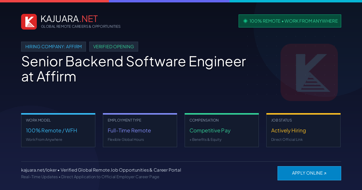 [Remote / WFH] Senior Backend Software Engineer at Affirm – Immediate Opening