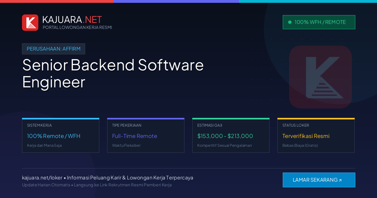 Lowongan Kerja Remote: Senior Backend Software Engineer di Affirm