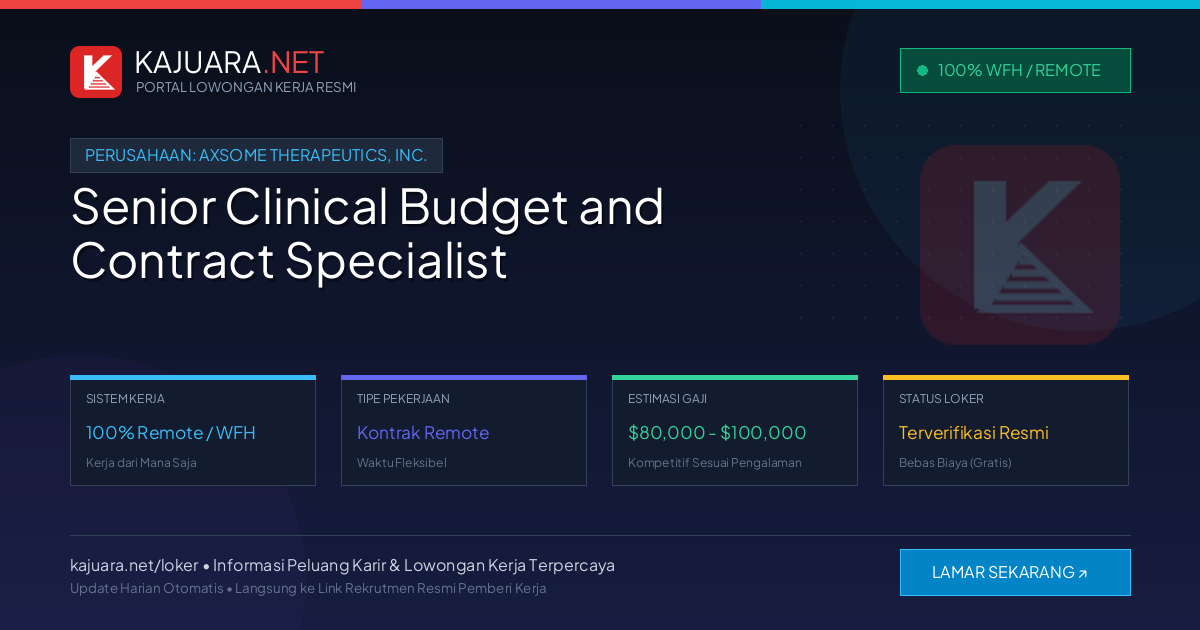 Lowongan Kerja Remote: Senior Clinical Budget and Contract Specialist di Axsome Therapeutics, Inc.