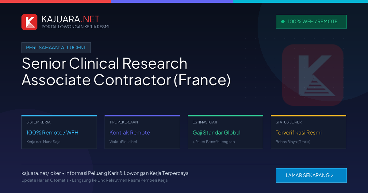 Lowongan Kerja Remote: Senior Clinical Research Associate Contractor (France) di Allucent