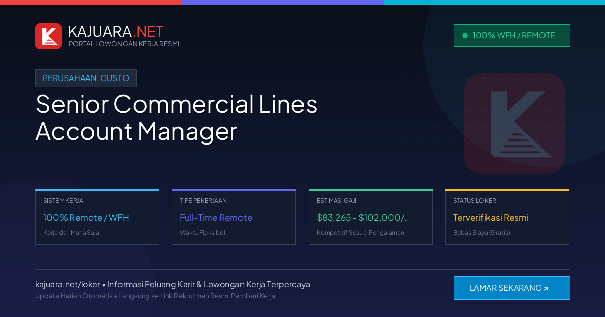 Lowongan Kerja Remote: Senior Commercial Lines Account Manager di Gusto