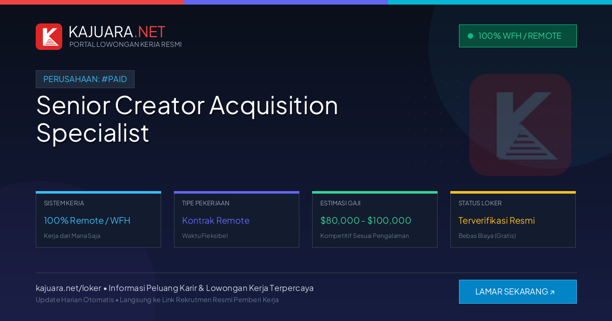 [Work From Home] Senior Creator Acquisition Specialist at #paid ($80,000 - $100,000)