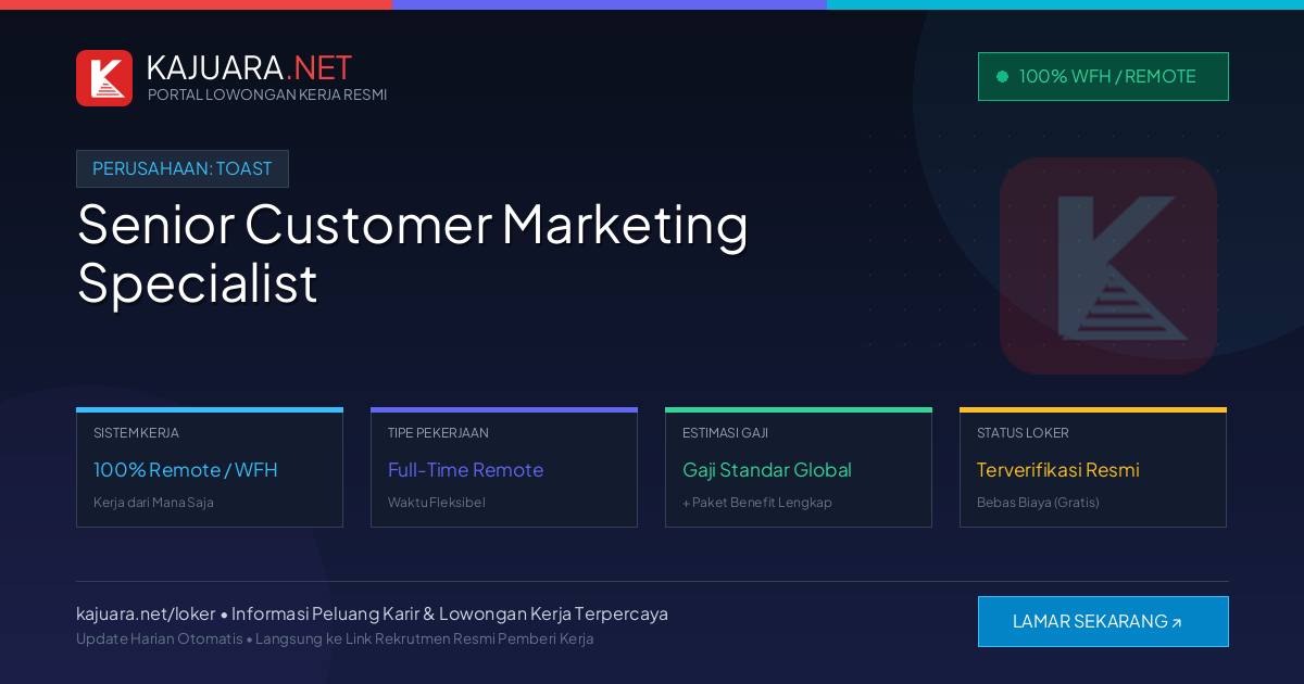 Lowongan Kerja Remote: Senior Customer Marketing Specialist di Toast