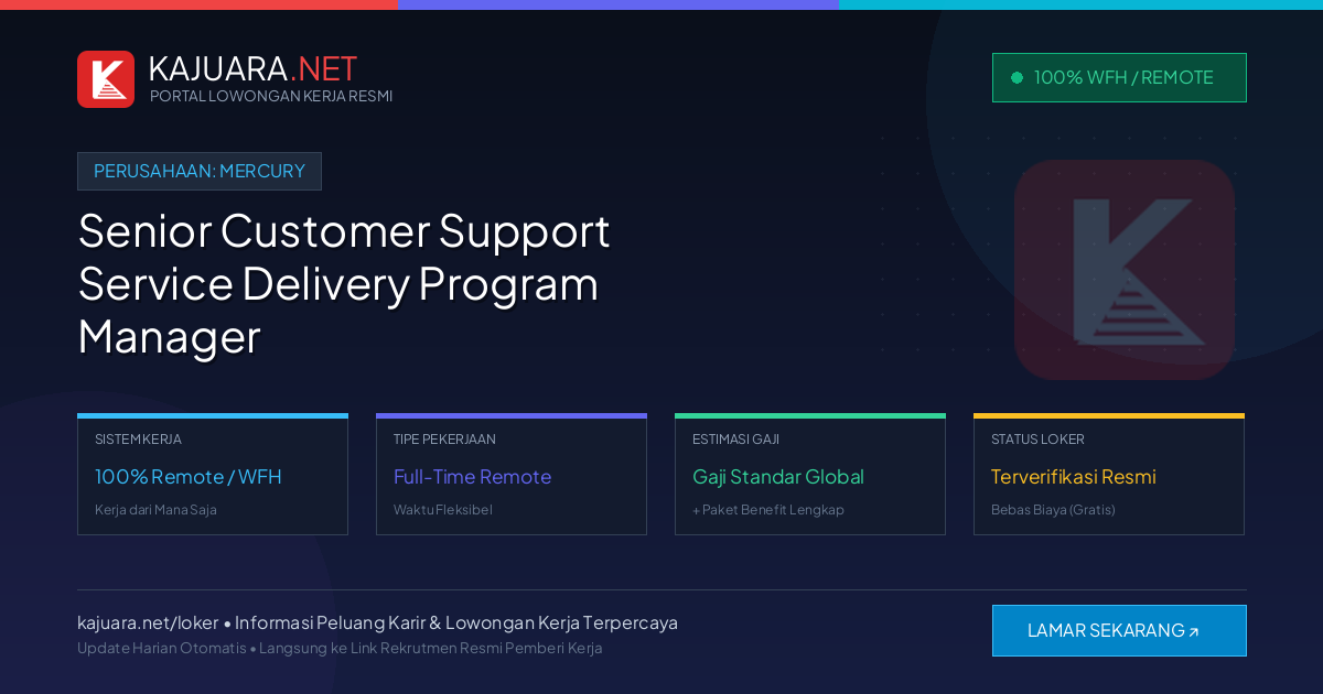 [Remote / WFH] Senior Customer Support Service Delivery Program Manager at Mercury – Immediate Opening