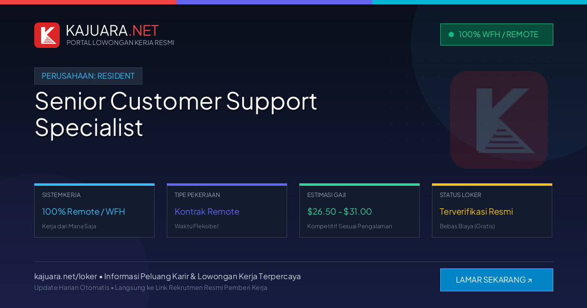 [Work From Home] Senior Customer Support Specialist at Resident ($26.50 - $31.00)