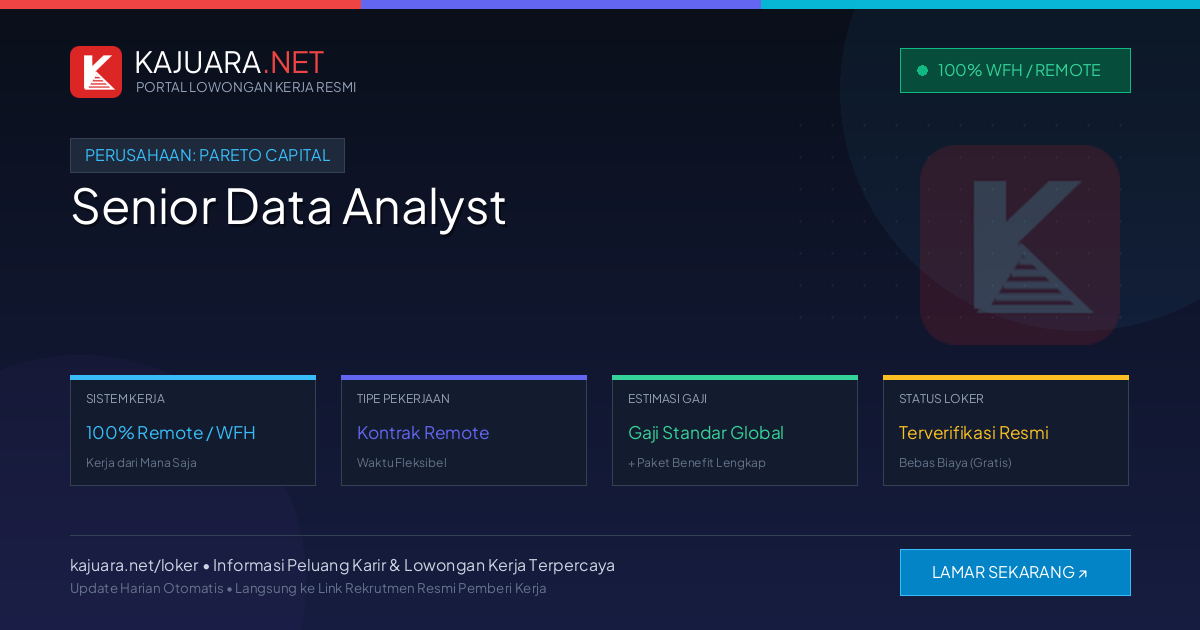 Lowongan Kerja Remote: Senior Data Analyst di Pareto Capital