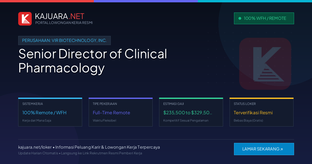 Lowongan Kerja Remote: Senior Director of Clinical Pharmacology di Vir Biotechnology, Inc.