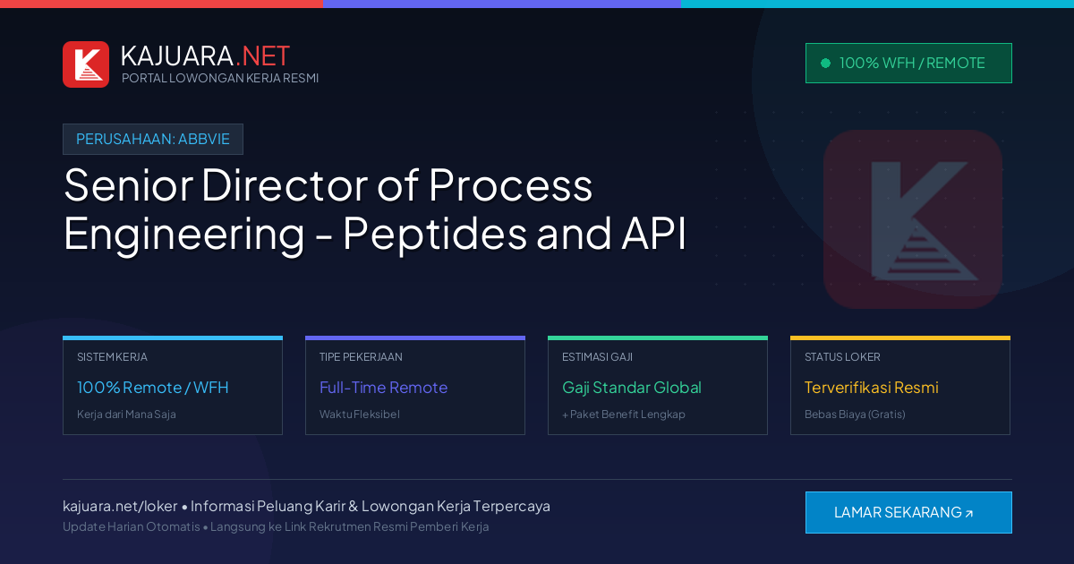 [100% Remote] Senior Director of Process Engineering - Peptides and API at AbbVie – Hiring Now