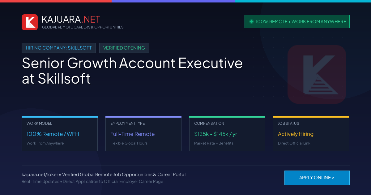 [Remote / WFH] Senior Growth Account Executive at Skillsoft ($125,000 - $145,000)