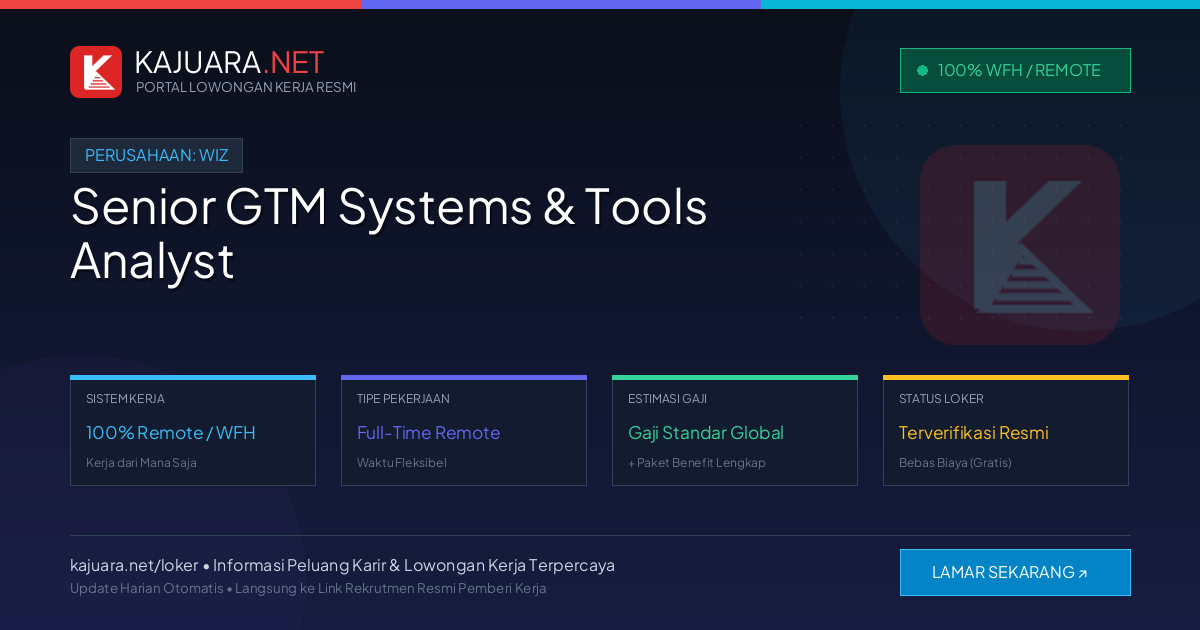 Lowongan Kerja Remote: Senior GTM Systems & Tools Analyst di Wiz