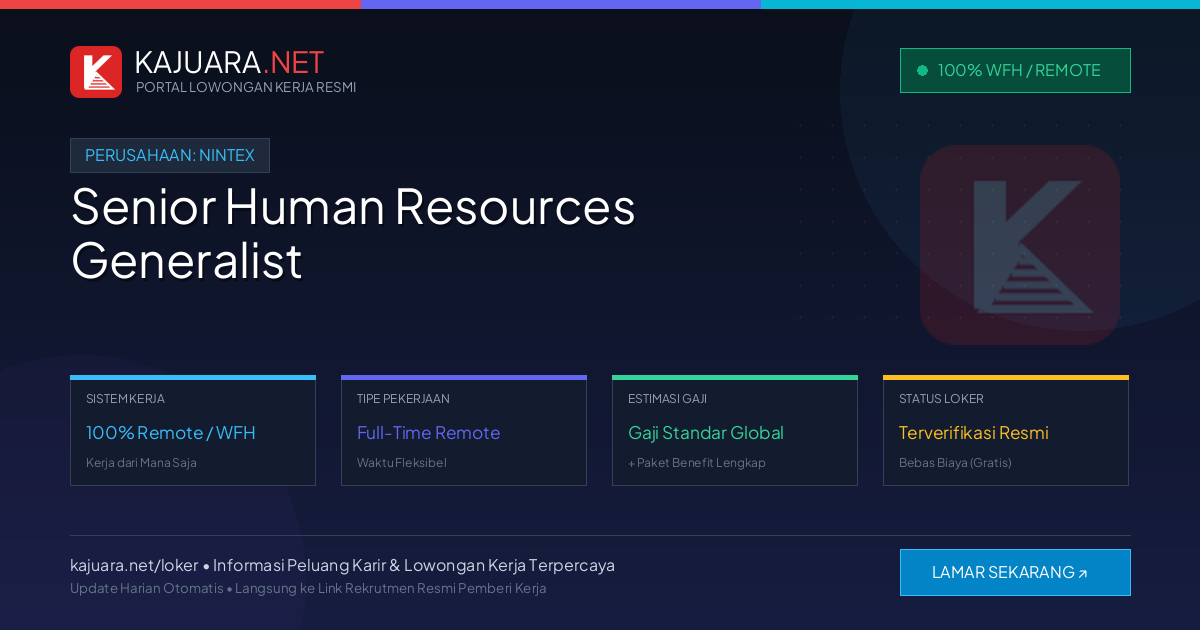 Lowongan Kerja Remote: Senior Human Resources Generalist di Nintex