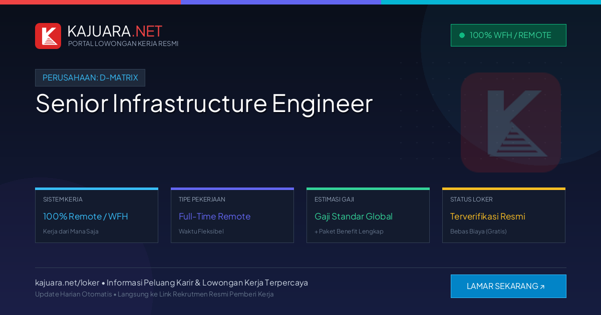 [Remote / WFH] Senior Infrastructure Engineer at d-Matrix – Immediate Opening