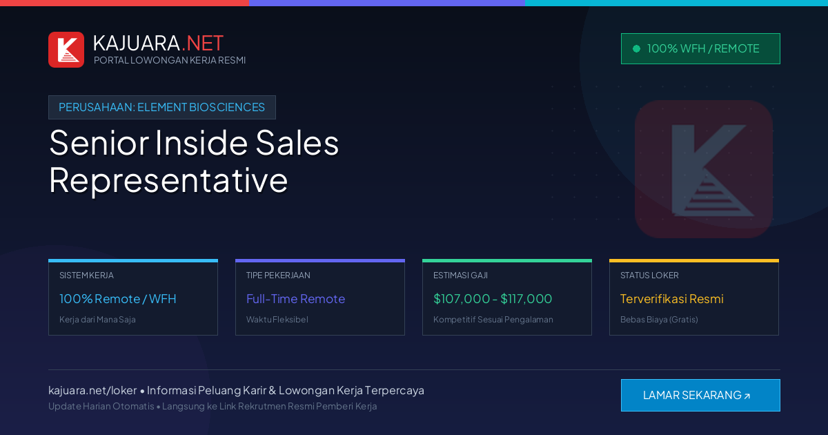 Lowongan Kerja Remote: Senior Inside Sales Representative di Element Biosciences