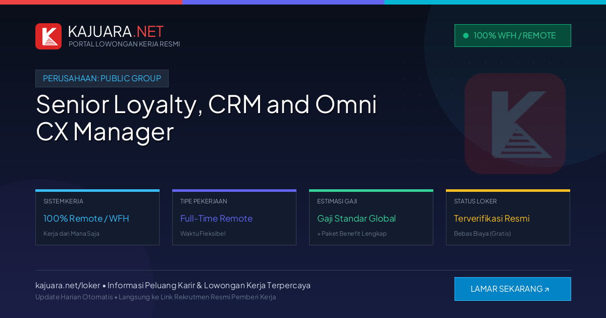 Lowongan Kerja Remote: Senior Loyalty, CRM and Omni CX Manager di Public Group
