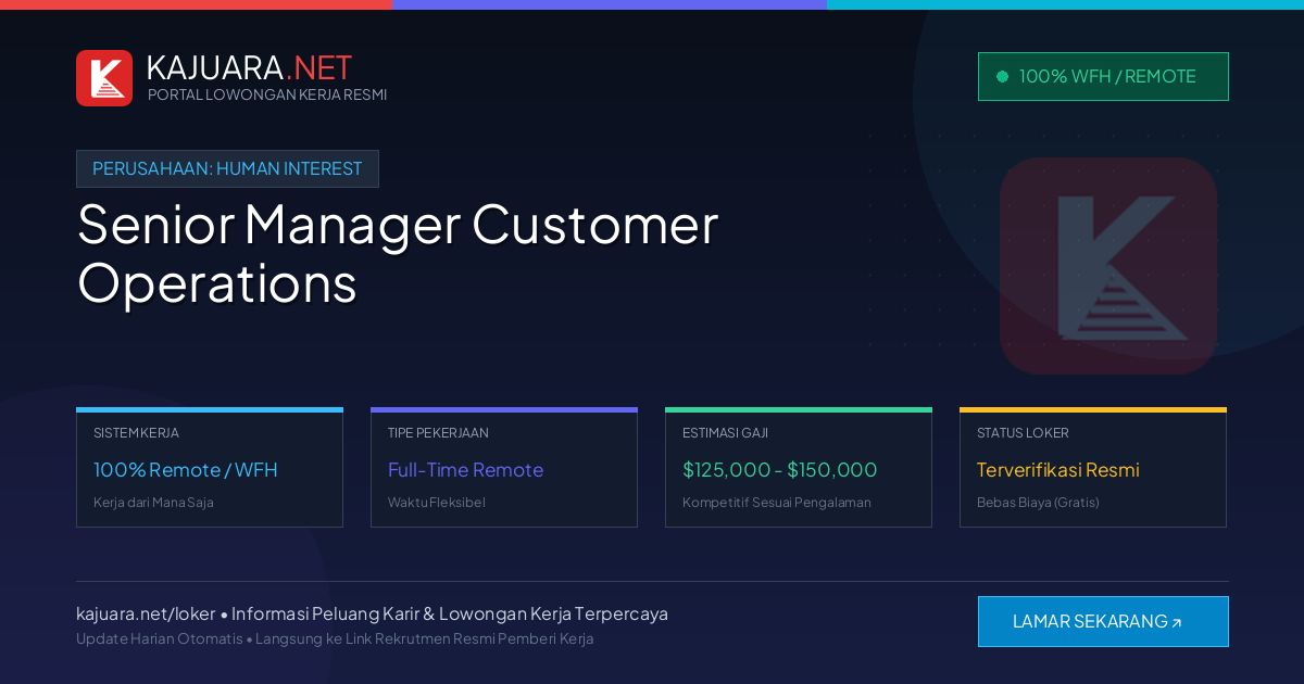 Lowongan Kerja Remote: Senior Manager Customer Operations di Human Interest