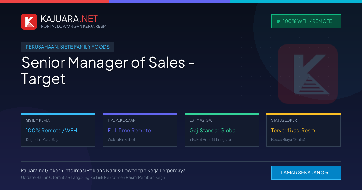 Lowongan Kerja Remote: Senior Manager of Sales - Target di Siete Family Foods