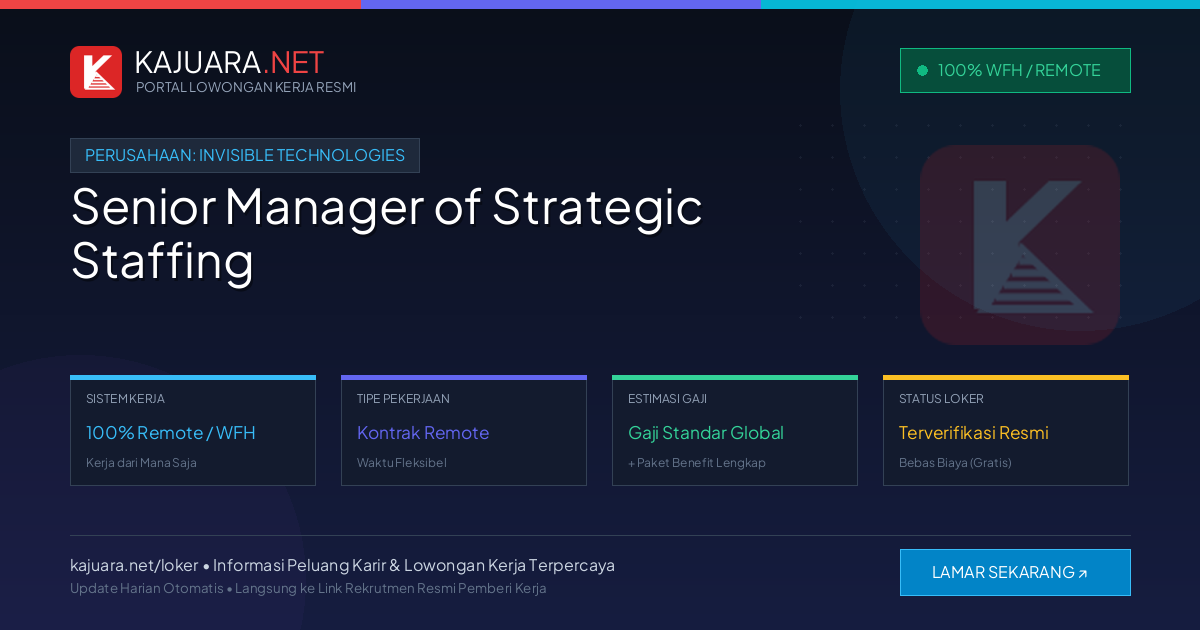 Lowongan Kerja Remote: Senior Manager of Strategic Staffing di Invisible Technologies