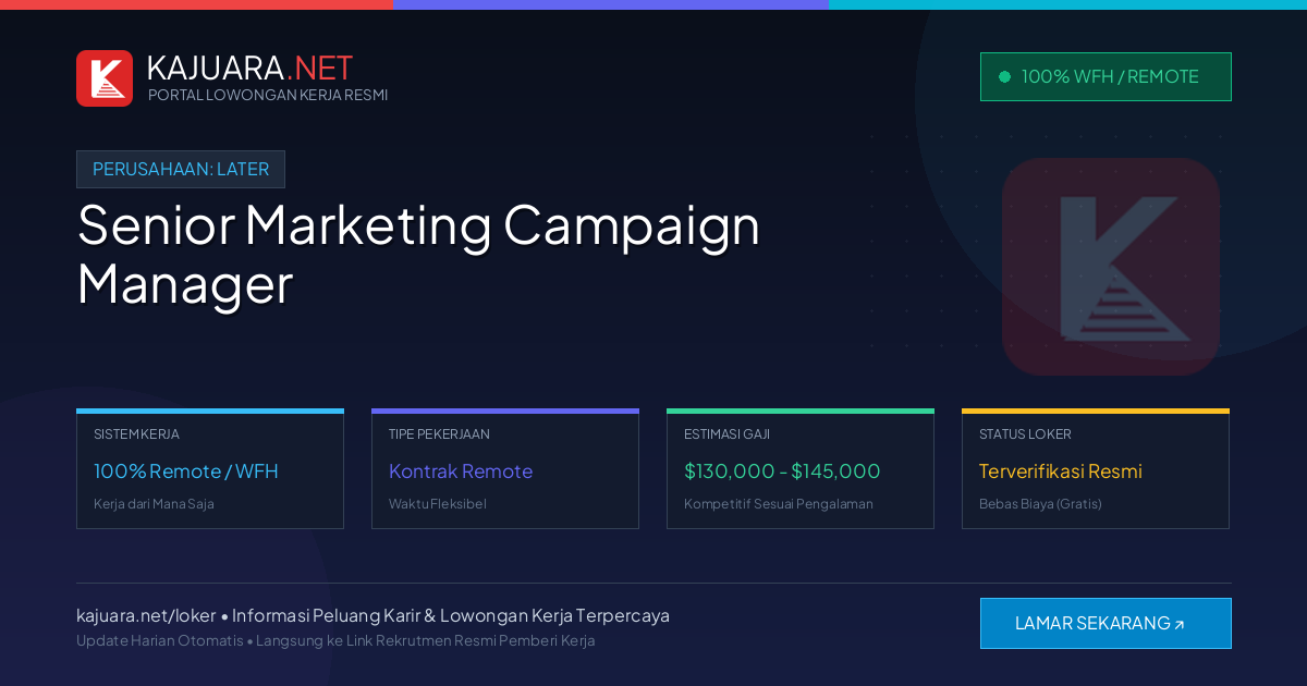 Lowongan Kerja Remote: Senior Marketing Campaign Manager di Later