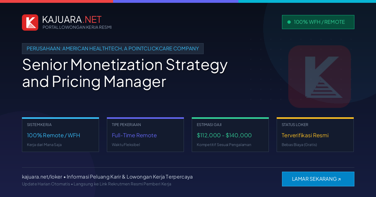 [Work From Home] Senior Monetization Strategy and Pricing Manager at American Healthtech, a PointClickCare Company ($112,000 - $140,000)
