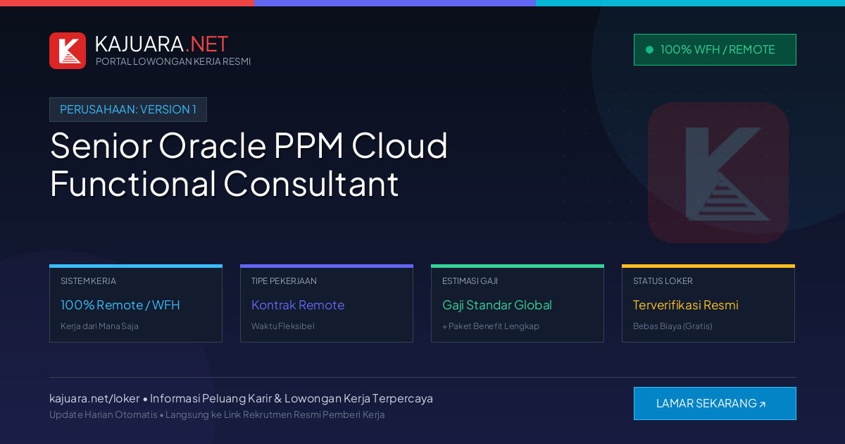 Lowongan Kerja Remote: Senior Oracle PPM Cloud Functional Consultant di Version 1