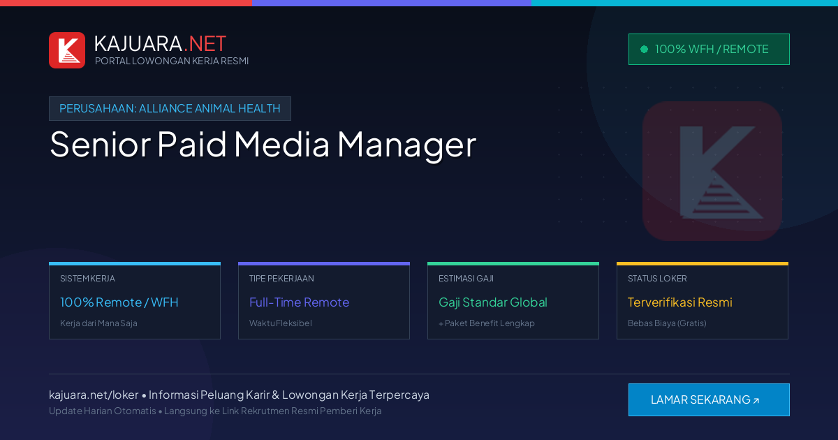 Lowongan Kerja Remote: Senior Paid Media Manager di Alliance Animal Health