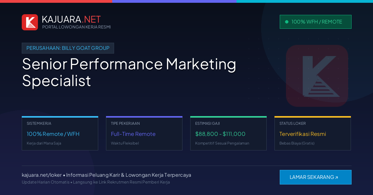 Lowongan Kerja Remote: Senior Performance Marketing Specialist di Billy Goat Group