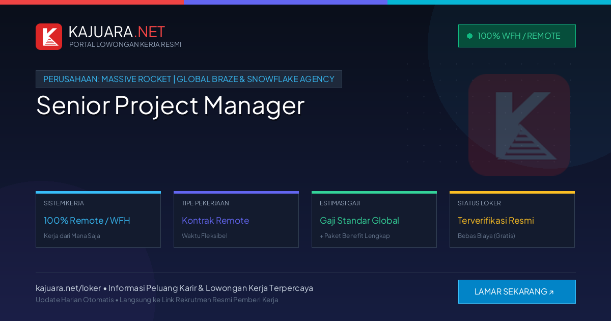 Lowongan Kerja Remote: Senior Project Manager di Massive Rocket | Global Braze & Snowflake Agency