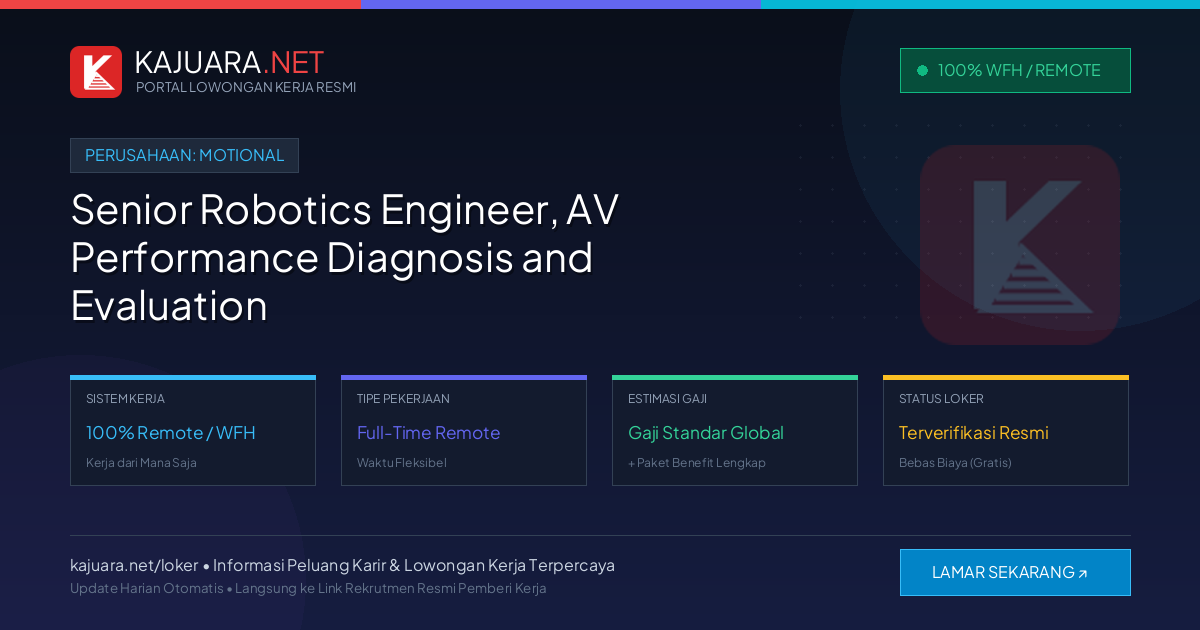 [Work From Home] Senior Robotics Engineer, AV Performance Diagnosis and Evaluation at Motional – Apply Online