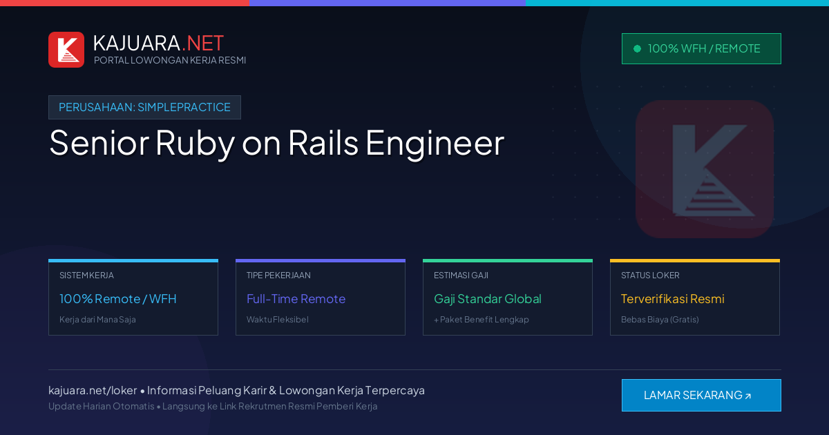 Lowongan Kerja Remote: Senior Ruby on Rails Engineer di SimplePractice