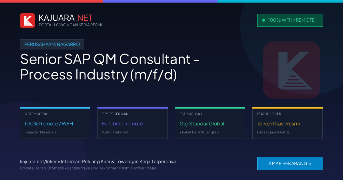 Lowongan Kerja Remote: Senior SAP QM Consultant - Process Industry (m/f/d) di Nagarro