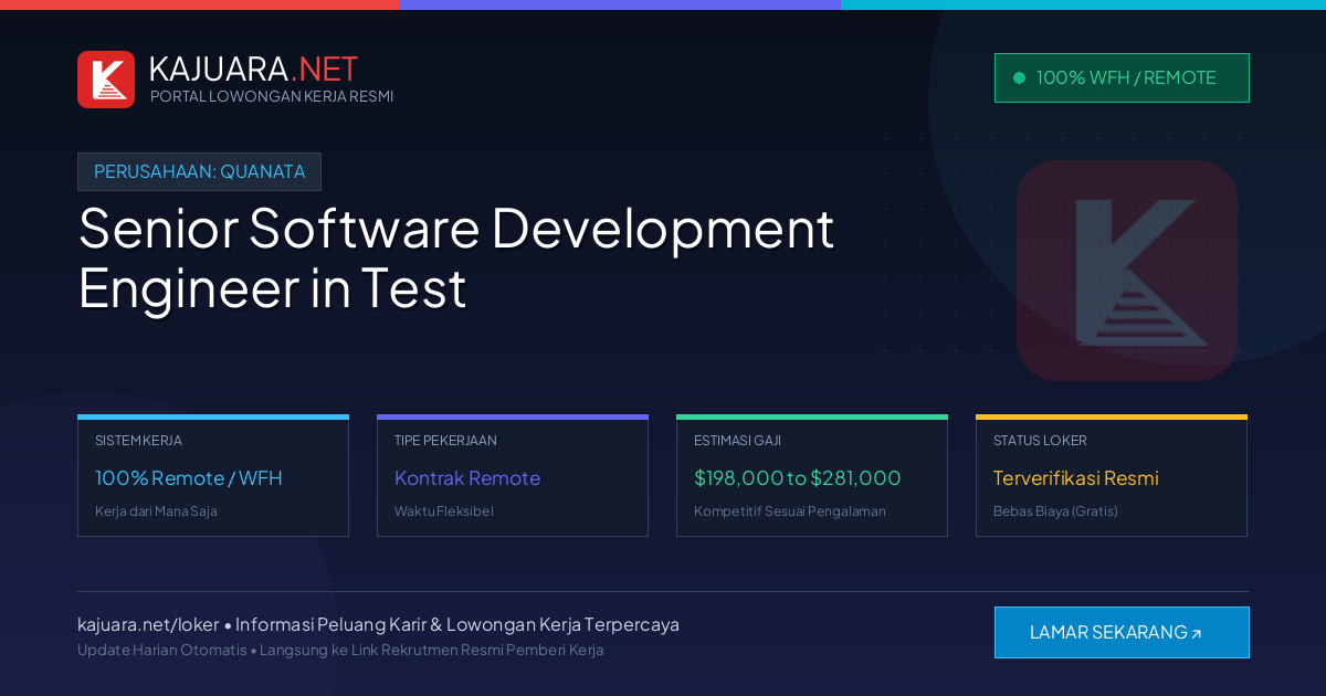 Lowongan Kerja Remote: Senior Software Development Engineer in Test di Quanata