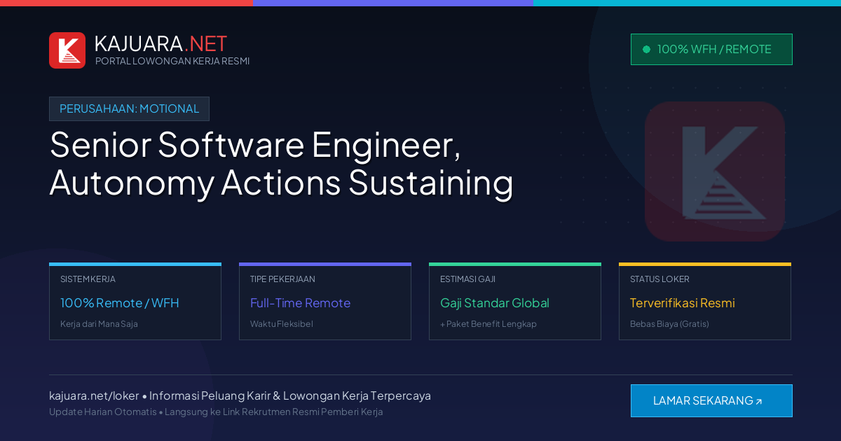 Lowongan Kerja Remote: Senior Software Engineer, Autonomy Actions Sustaining di Motional